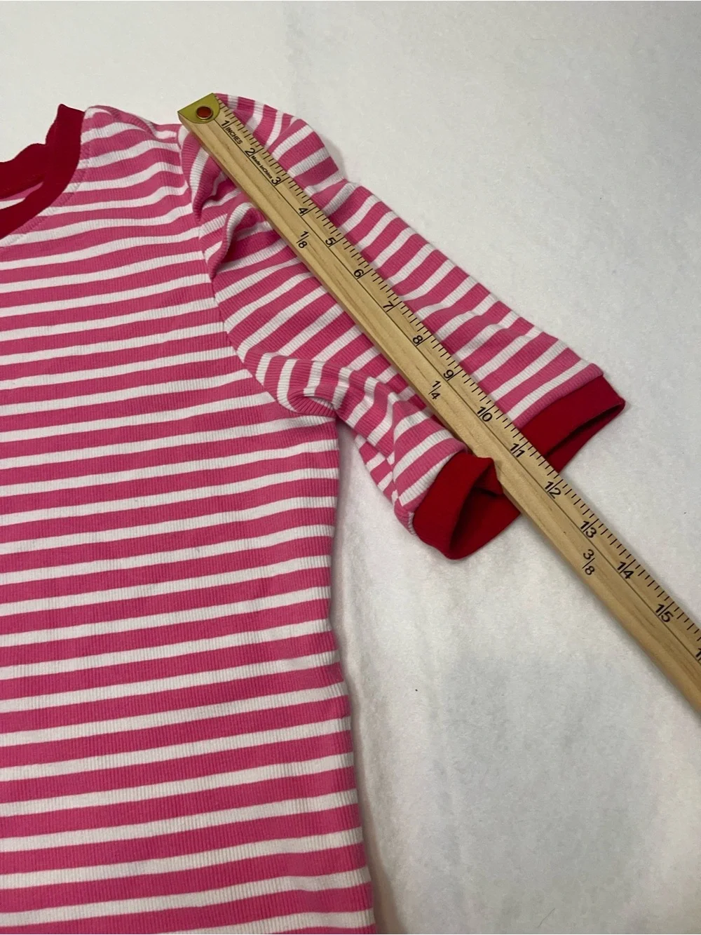 Rebecca Minkoff Pink White Striped Puff Sleeve Ribbed Knit Top Size Large